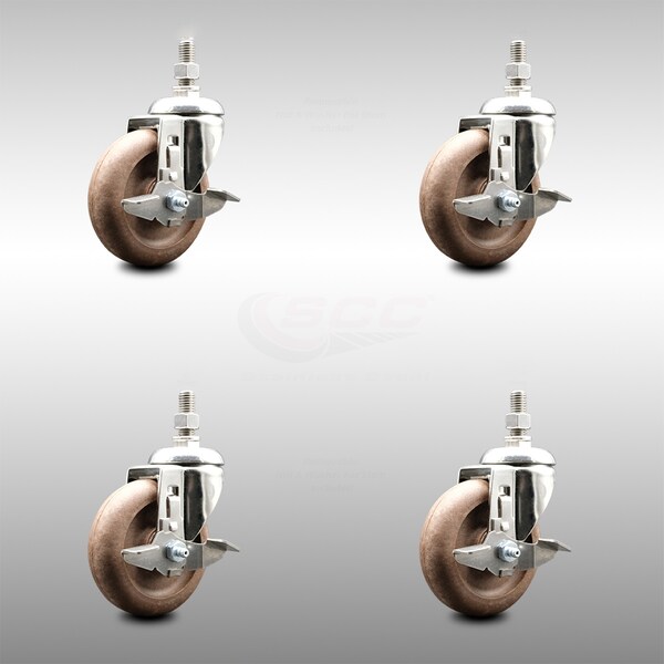 Service Caster 4 Inch 316SS High Temp Glass Filled Nylon 10mm Stem Caster Set Brake SCC SCC-SS316TS20S414-GFNSHT-TLB-M1015-4 - main